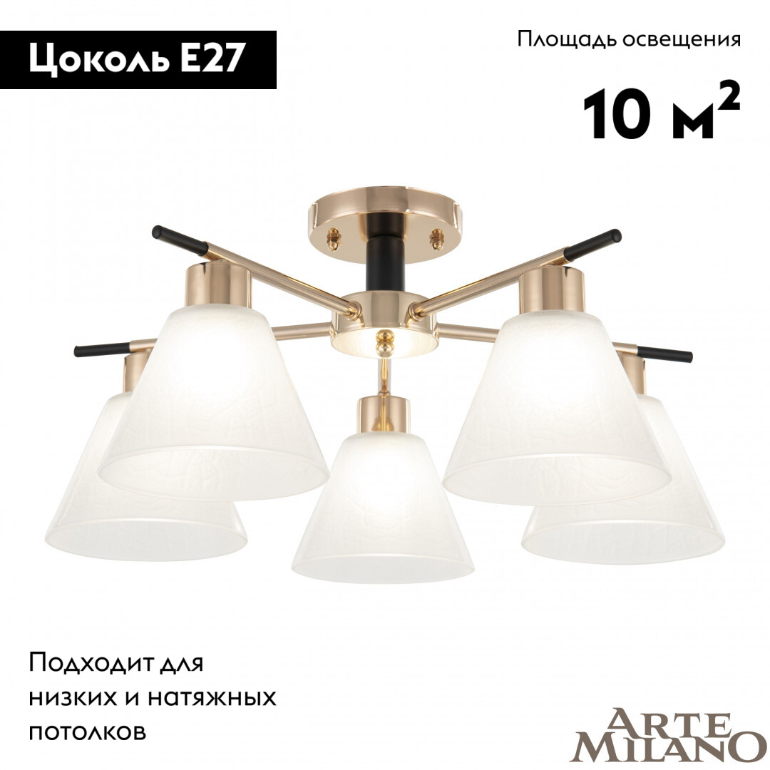 Потолочная люстра Arte Milano Napoli 322119/5 FG+BK в Санкт-Петербурге
