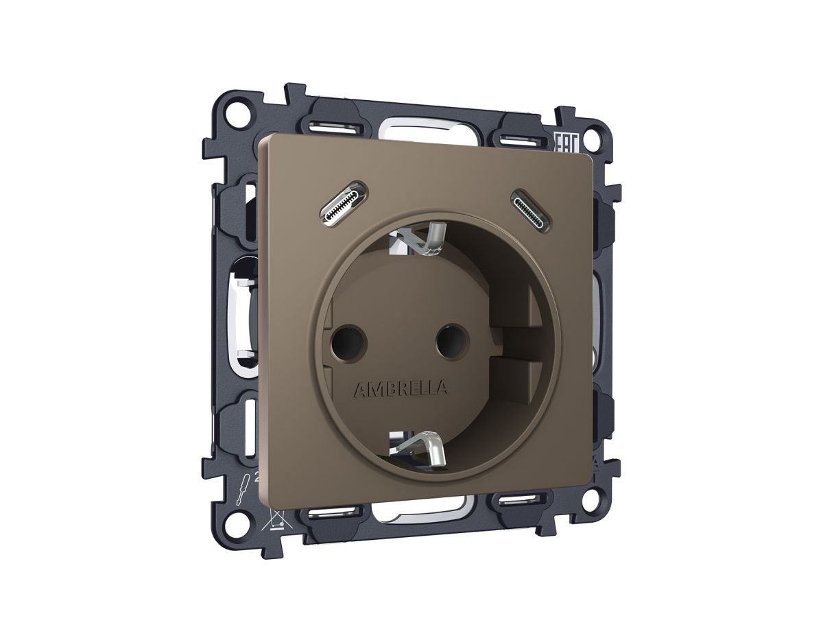 Комплект механизма электрической розетки 2USB С+C 20W с/з на винтовых зажимах 16A-250V Alfa Темная бронза матовый Quant Ambrella Volt MA640510 (AP6405, VM165) в Санкт-Петербурге