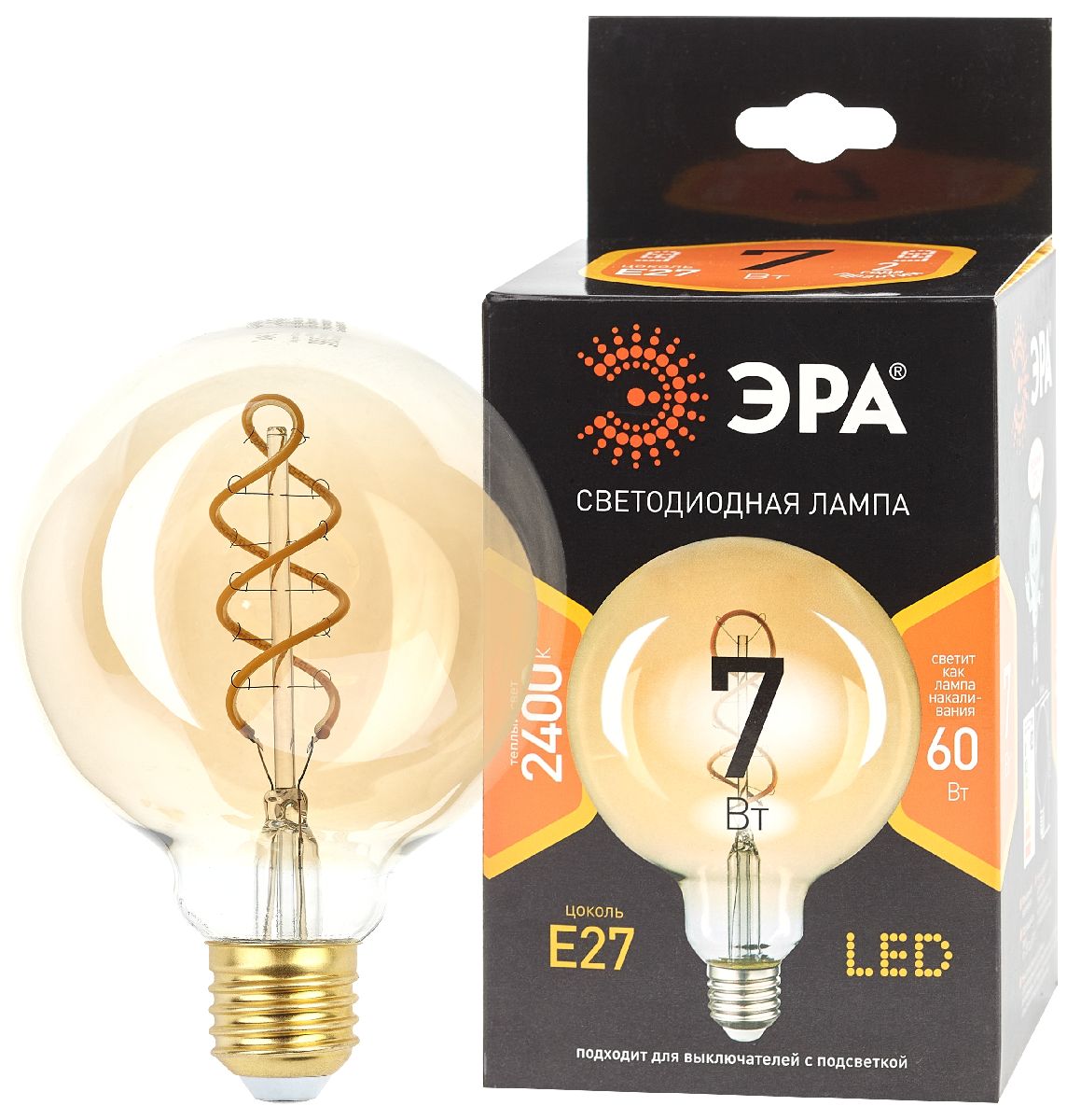 Лампа светодиодная Эра E27 7W 2400K F-LED G95-7W-824-E27 spiral gold Б0047663 в Санкт-Петербурге