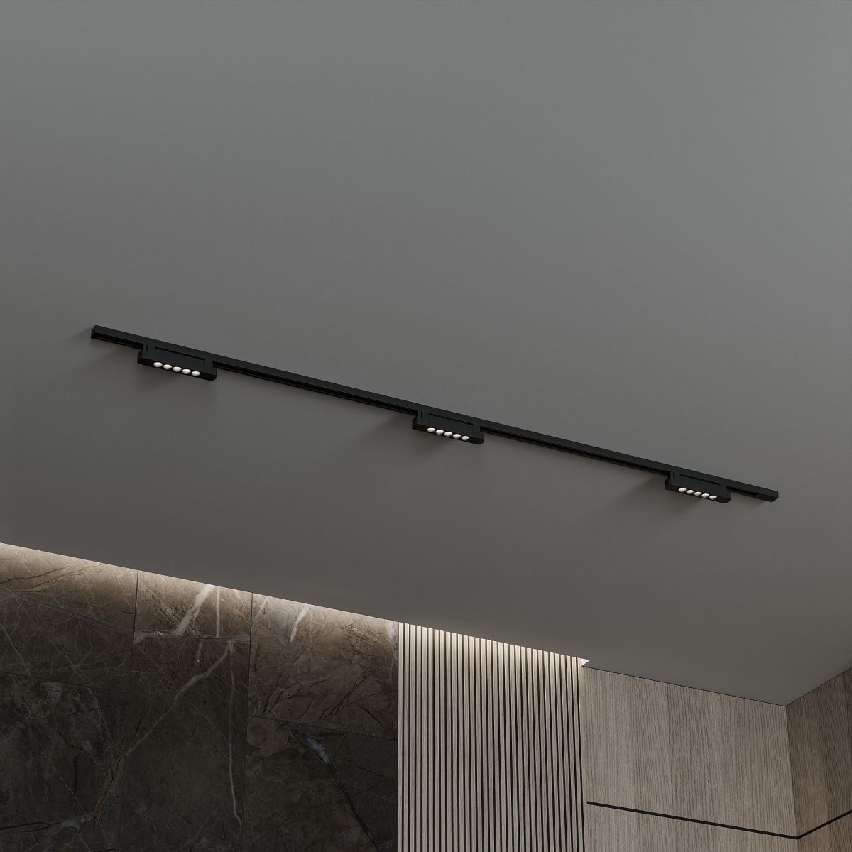 Трековая система со светильниками №9 однофазная накладная Skylite (220В, форма - прямая, 2м, 3000K) черная Hesby Lighting HSBL_kompl_S009_NI2B3K в Санкт-Петербурге