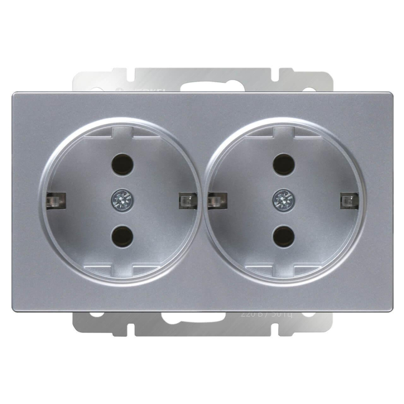 Розетка Werkel двойная с заземлением серебряный WL06-SKG-02-IP20 4690389117237 в Санкт-Петербурге