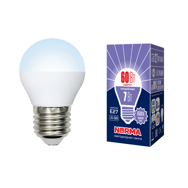 Лампа светодиодная (UL-00003821) Volpe E27 7W 6500K матовая LED-G45-7W/DW/E27/FR/NR в Санкт-Петербурге