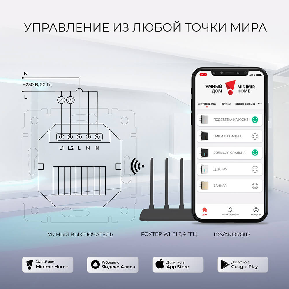 Сенсорный выключатель двухклавишный с функцией Wi-Fi Werkel шампань W4520611 4690389171307 в Санкт-Петербурге