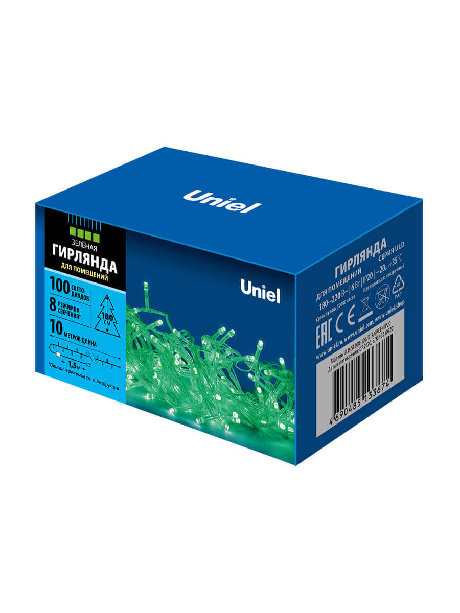 Светодиодная гирлянда (UL-00007198) Uniel 220V зеленый ULD-S1000-100/DTA Green IP20 в Санкт-Петербурге