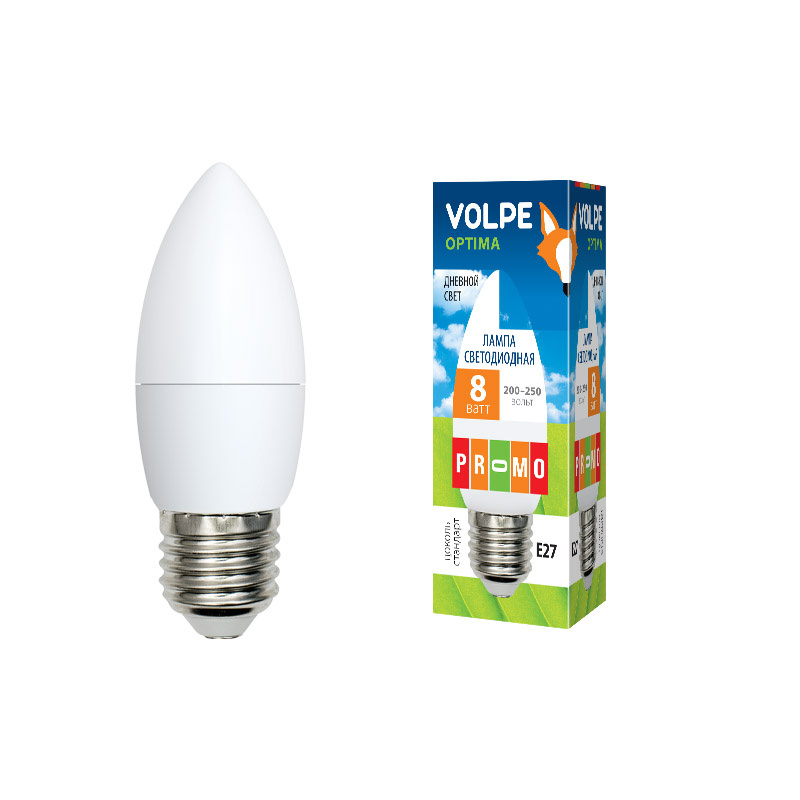 Лампа светодиодная (UL-00001772) Volpe E27 8W 6500K матовая LED-C37-8W/DW/E27/FR/O в Санкт-Петербурге