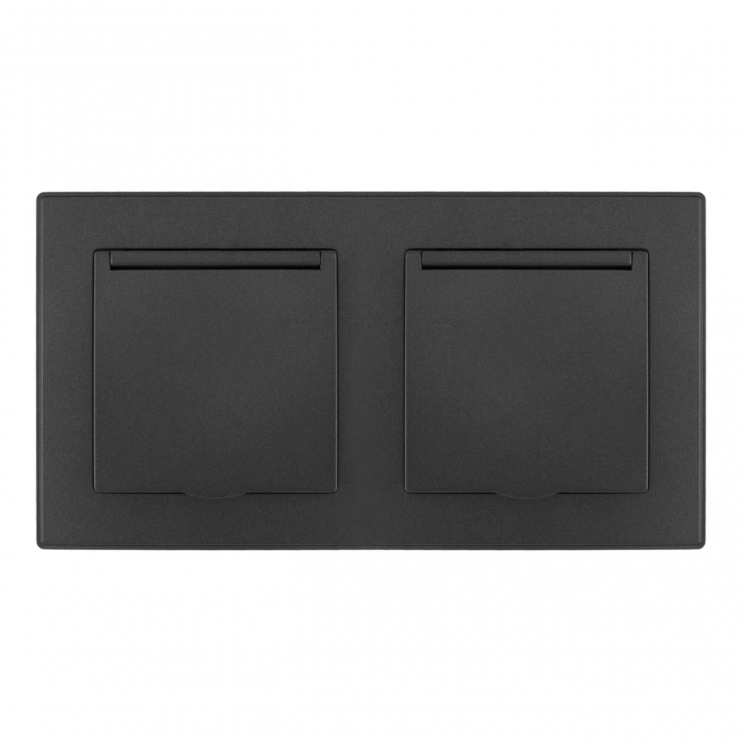 Розетка двойная (двухпостовая) с/з и шторками Arte Milano SET06-2-41-1x2 black в Санкт-Петербурге