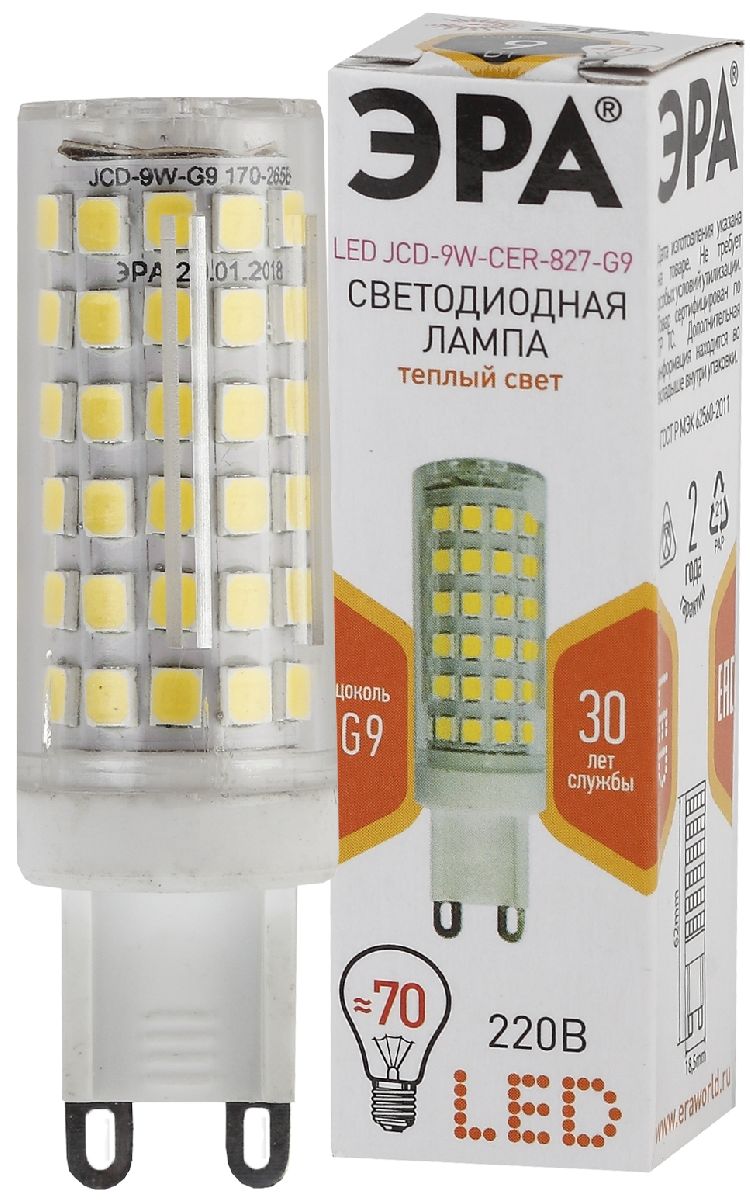 Лампа светодиодная Эра G9 9W 2700K LED JCD-9W-CER-827-G9 Б0033185 в #REGION_NAME_DECLINE_PP#