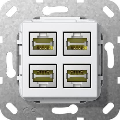 Розетка компьютерная 4-местная MJ RJ45 Gira System 55 LSA Plus 6a кат чисто-белый глянцевый 569903 в Санкт-Петербурге
