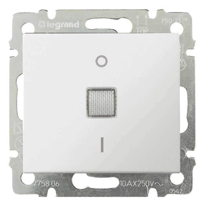 Переключатель одноклавишный двухполюсный Legrand Valena 10A 250V с подсветкой белый 774449 в Санкт-Петербурге