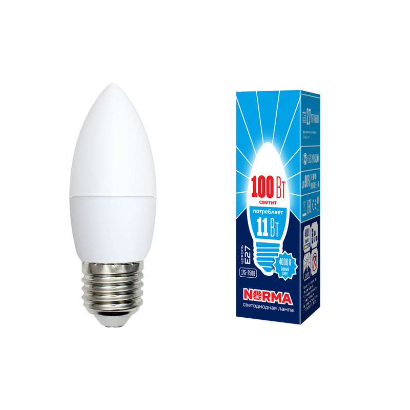 Лампа светодиодная (UL-00003814) Volpe E27 11W 4000K матовая LED-C37-11W/NW/E27/FR/NR в Санкт-Петербурге