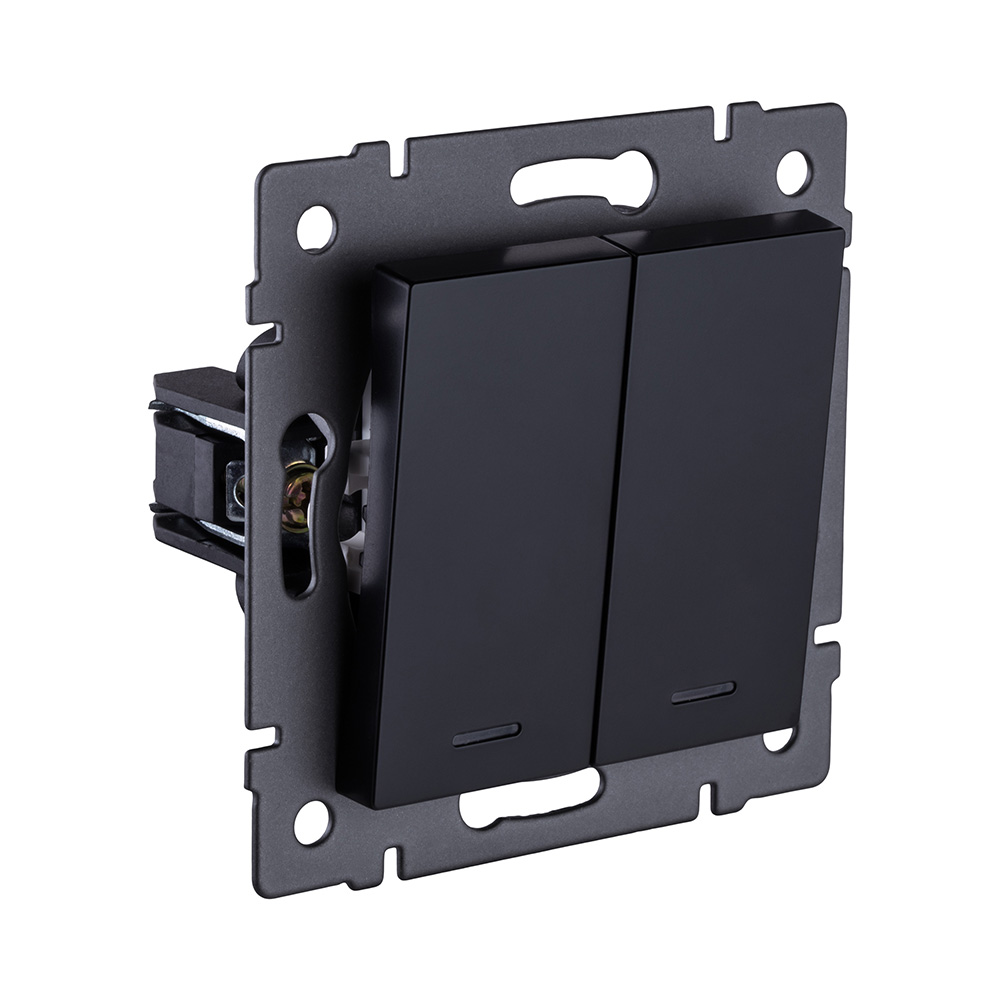 Выключатель 2-клавишный проходной 10А/250В с LED подсветкой, черный Kollinger REA-S-010BK для Aspekt, Eleganz, Reflex в Санкт-Петербурге