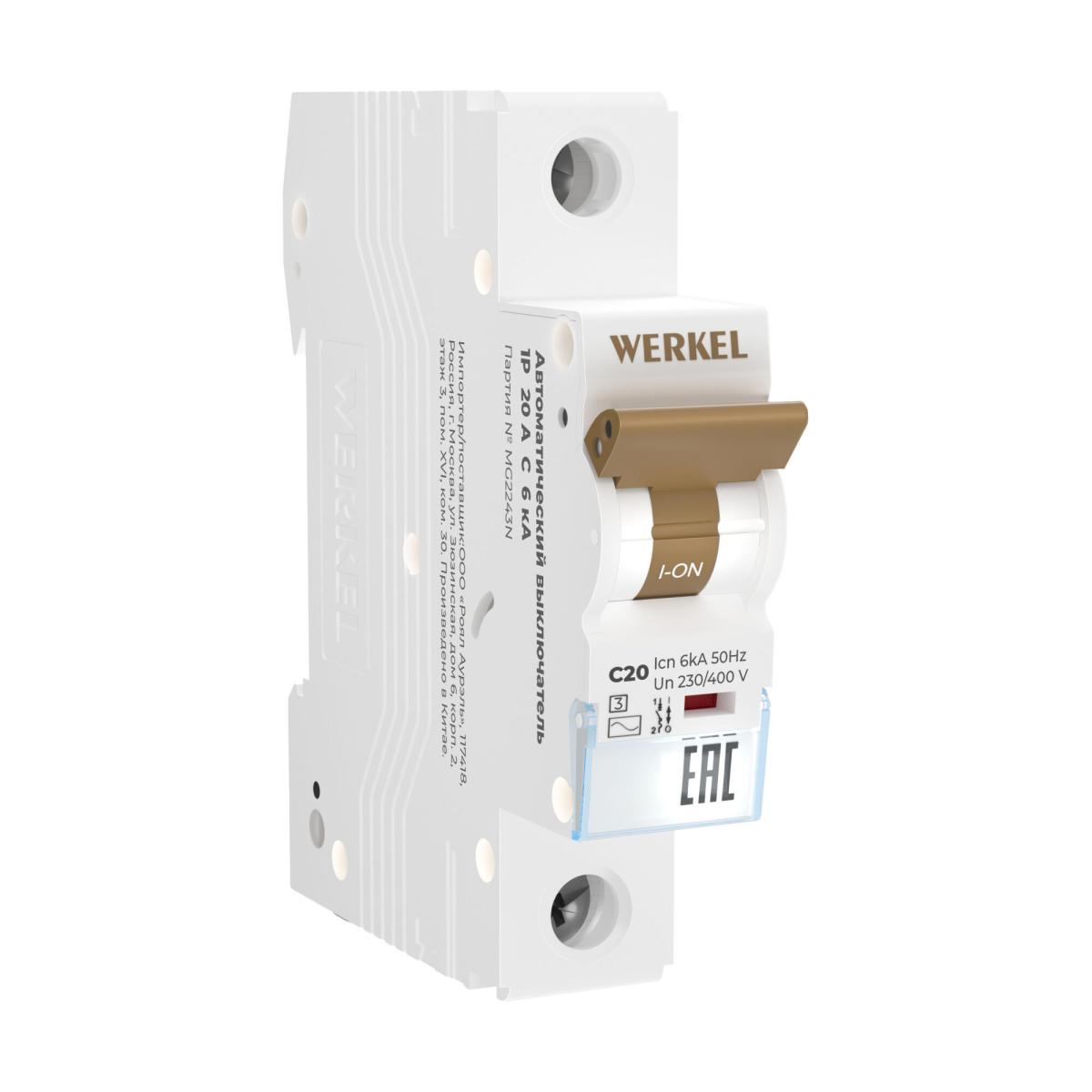 Автоматический выключатель 1P 20 A C 6 кА Werkel W901P206 4690389192586 a062535 в Санкт-Петербурге