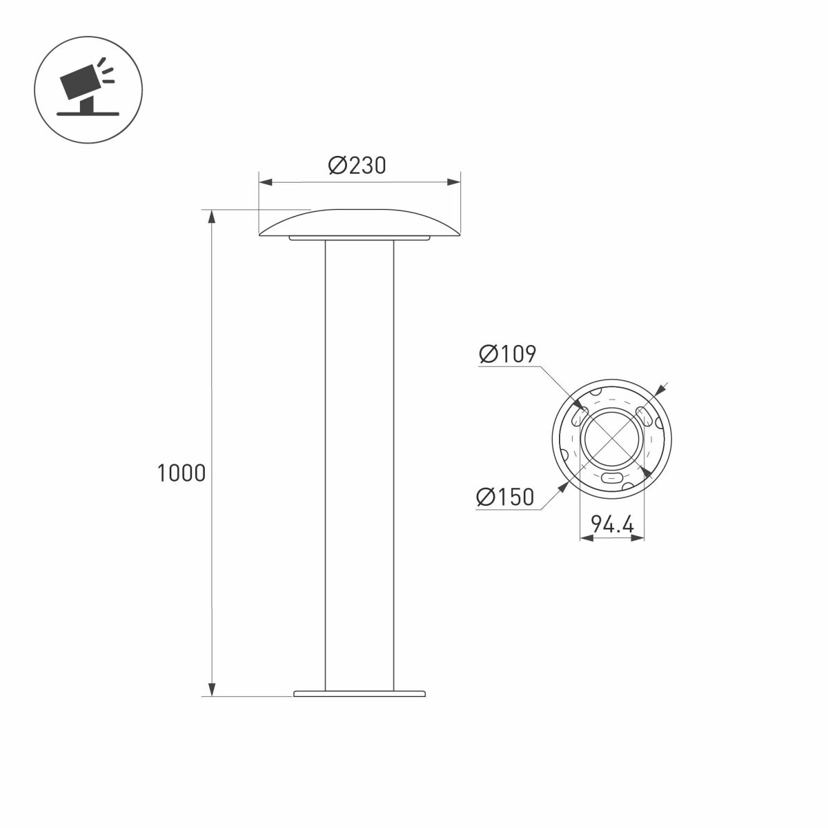 Ландшафтный светильник Arlight LGD-PILZE-H1000-20W Warm3000 (Серый, 136 deg, 230V) (IP65 Металл) 058045 в Санкт-Петербурге