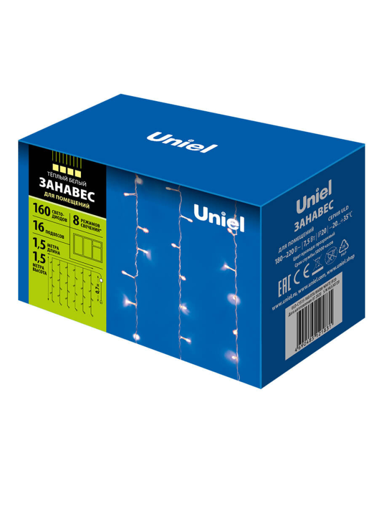 Светодиодная гирлянда Uniel занавес (UL-00005269) теплый белый ULD-C1515-160/DTA Warm White IP20 в Санкт-Петербурге