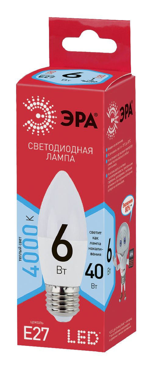 Лампа светодиодная Эра E27 6W 4000K ECO LED B35-6W-840-E27 Б0020621 в #REGION_NAME_DECLINE_PP#