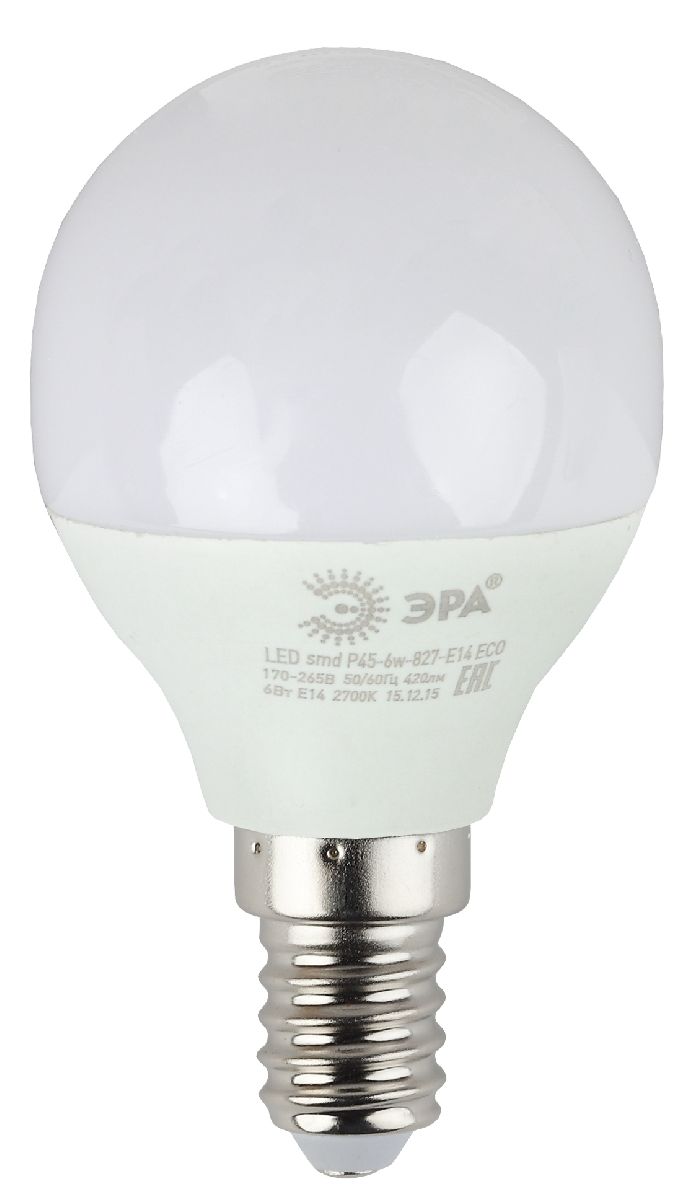 Лампа светодиодная Эра E14 6W 4000K ECO LED P45-6W-840-E14 Б0019077 в Санкт-Петербурге