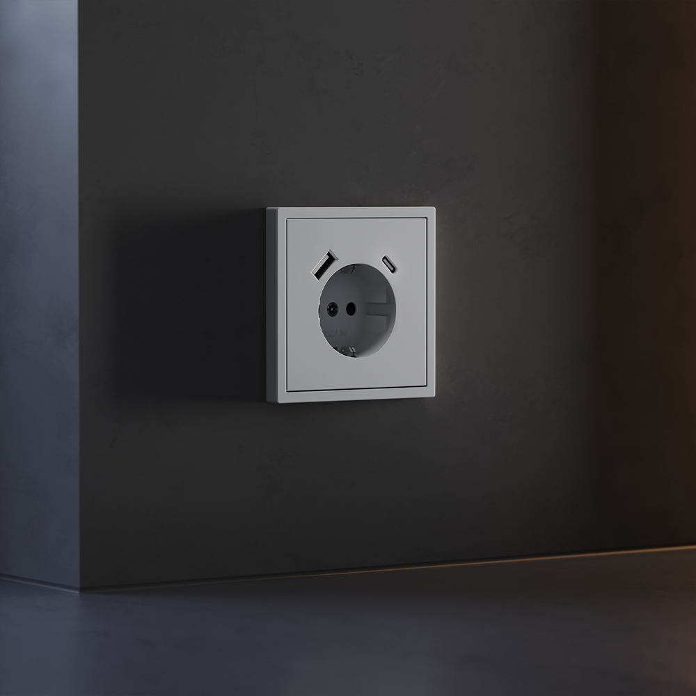 Накладка для розетки с заземлением и защитными шторками, с USB A+C Voltum S70 (серый) VLS001016 в #REGION_NAME_DECLINE_PP#