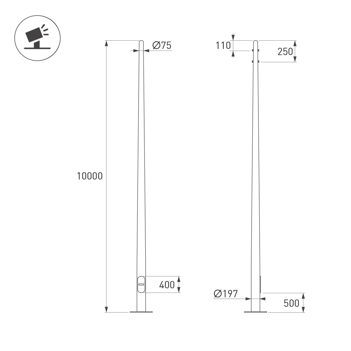 Опора фланцевая Arlight OXOR-OK-D75-L10000 (SL) (Сталь) 061043 в Санкт-Петербурге