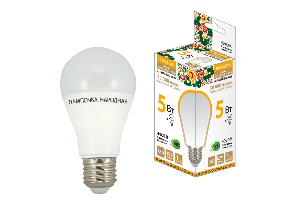 Лампа светодиодная TDM Electric Народная E27 5W 4000K матовая SQ0340-0110 в Санкт-Петербурге