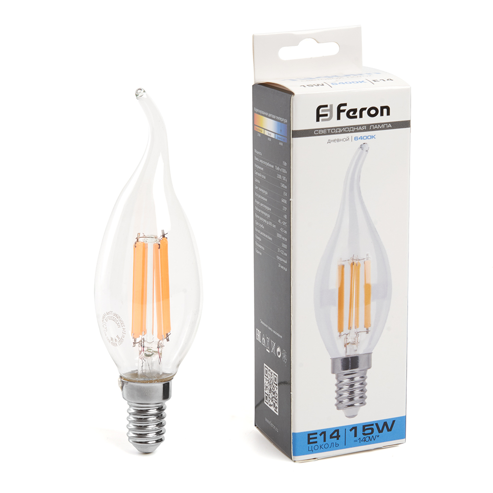 Лампа светодиодная Feron LB-718 Свеча на ветру E14 15W 6400K 38264 в #REGION_NAME_DECLINE_PP#