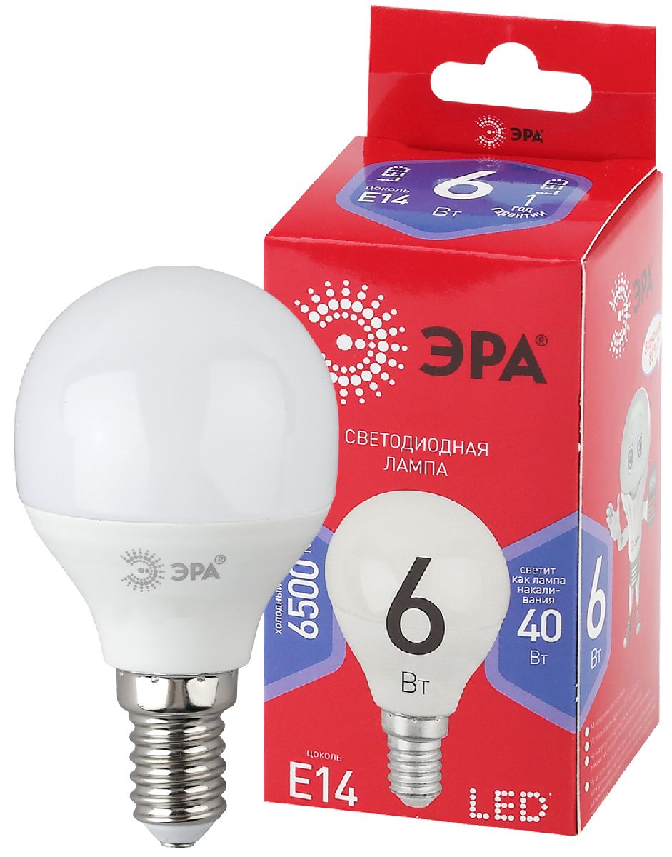 Лампа светодиодная Эра E14 6W 6500K LED P45-6W-865-E14 R Б0045356 в Санкт-Петербурге