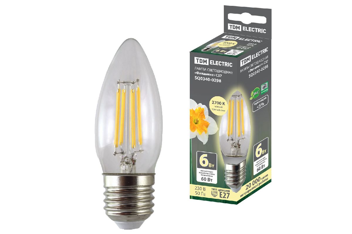 Лампа светодиодная филаментная TDM Electric E27 6W 2700K прозрачная SQ0340-0298 в Санкт-Петербурге