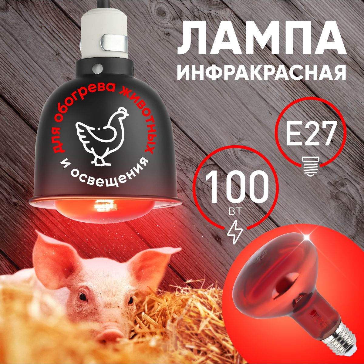 Инфракрасная лампа для обогрева животных и освещения Эра ИКЗК 230-100 R95 E27 Б0064638 в Санкт-Петербурге
