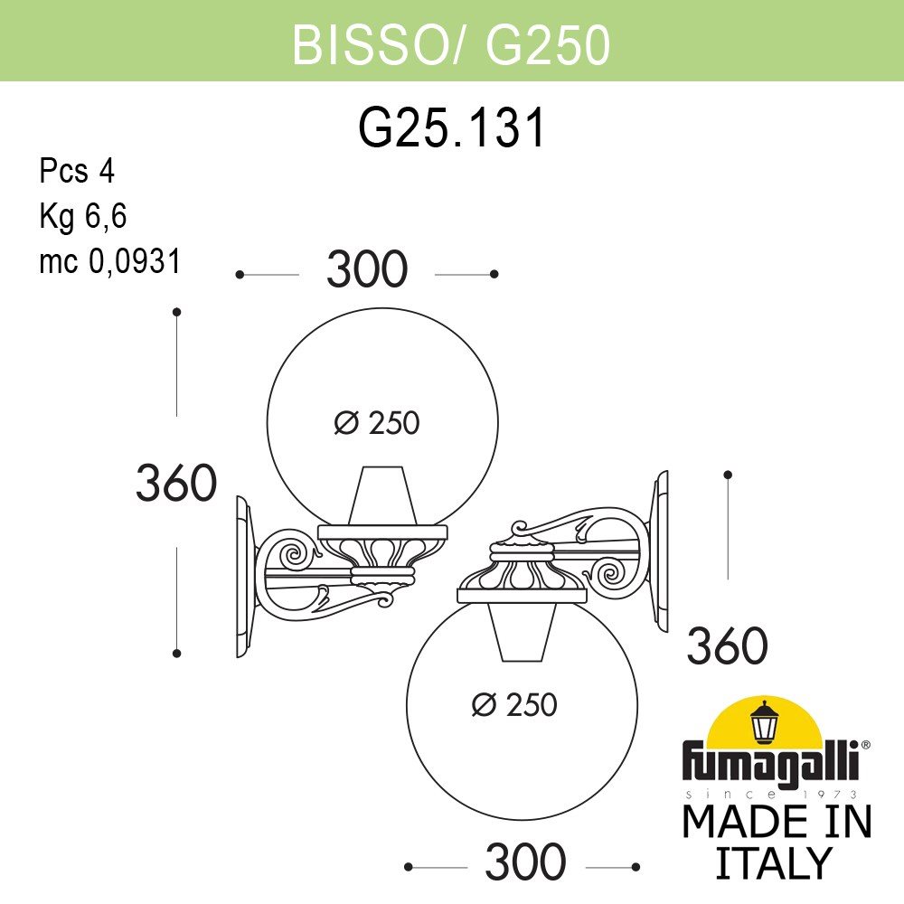 Уличный настенный светильник Fumagalli Globe 250 G25.131.000.VXF1R в Санкт-Петербурге