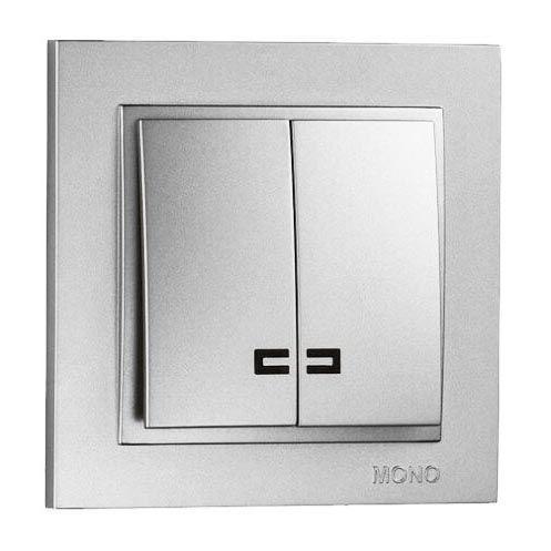 Выключатель двухклавишный с подсветкой Mono Electric Despina 10А 250В серебро 102-212125-103 в Санкт-Петербурге