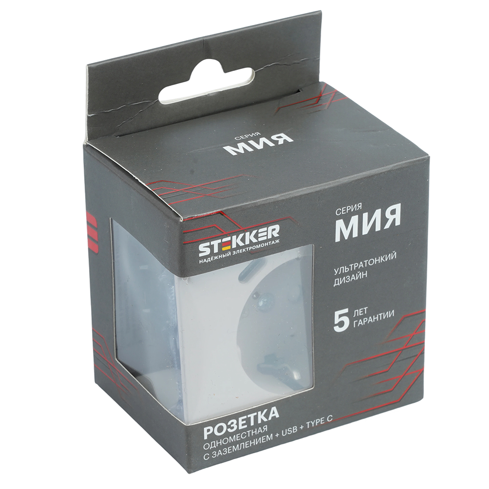 Розетка 1-местная 16А + USB + Type C (механизм) Stekker 250В 20W Мия RST16-3119-08 50482 в #REGION_NAME_DECLINE_PP#