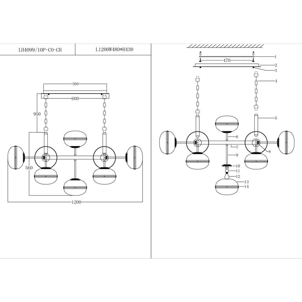 Подвесная люстра Lumien Hall Маркон LH4099/10P-CO-CH в Санкт-Петербурге