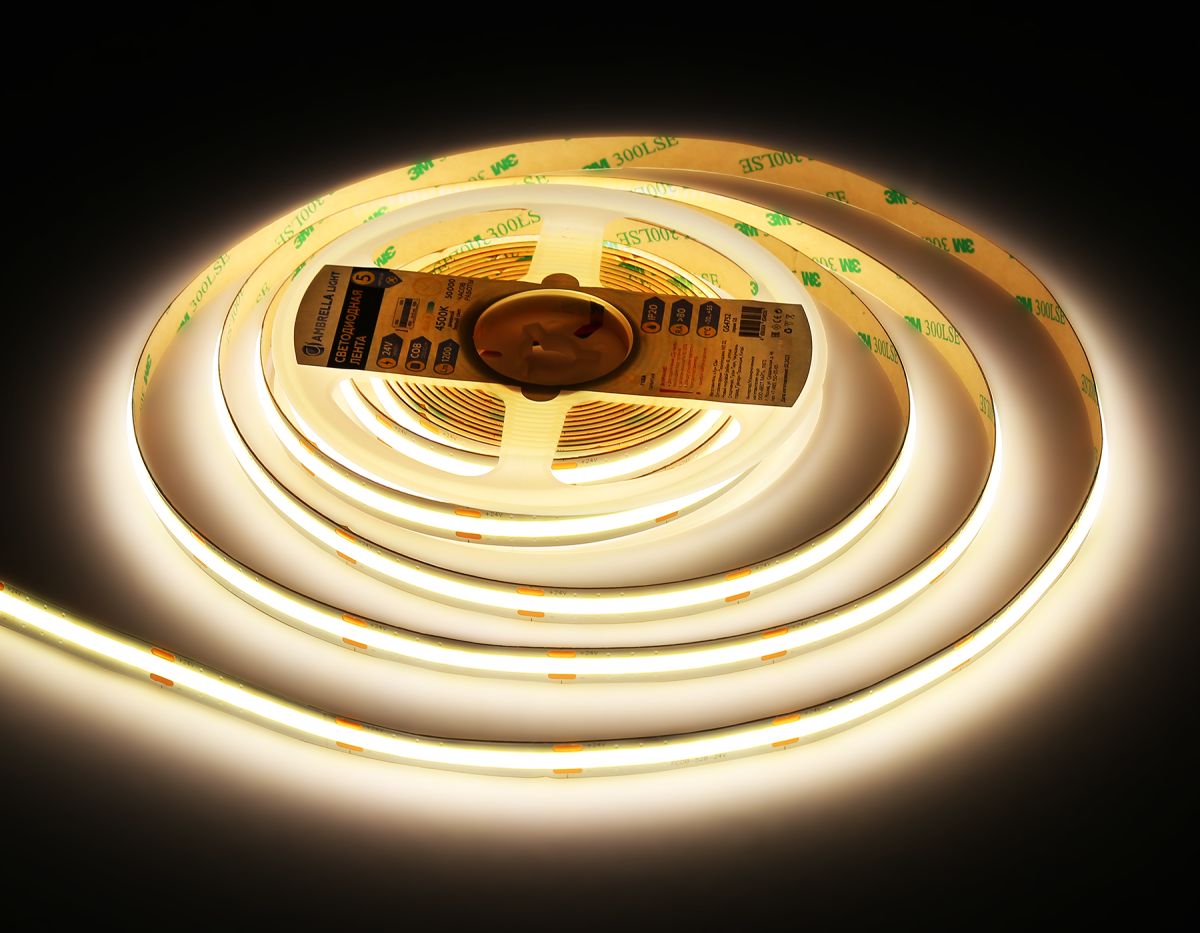 Светодиодная лента Ambrella Light Illumination COB 528Led/14W m/ 24V IP20 4500K/ 5m*10mm*2mm (2 конт.) GS4752 в Санкт-Петербурге