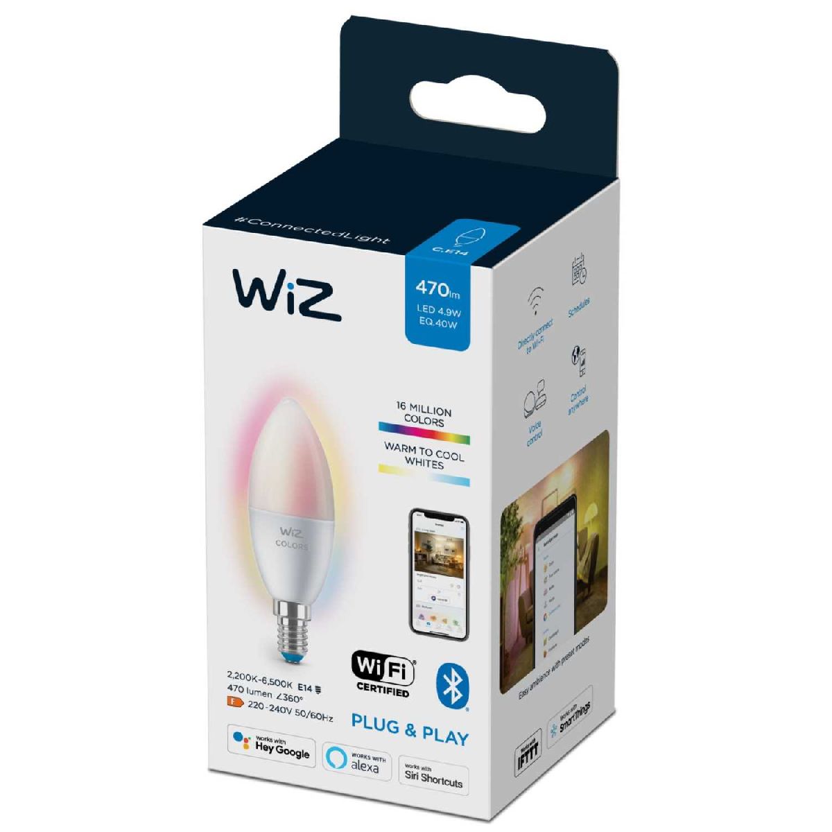 Умная светодиодная лампа Wiz Wi-Fi BLE40WC37E14922-65RGB1PF/6 E14 4,9W 2200/6500K 929002448802 в Санкт-Петербурге