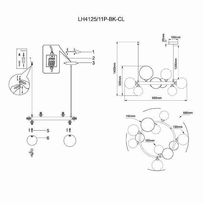 Подвесная люстра Lumien Hall Lovrenc LH4125/11P-BK-CL в Санкт-Петербурге