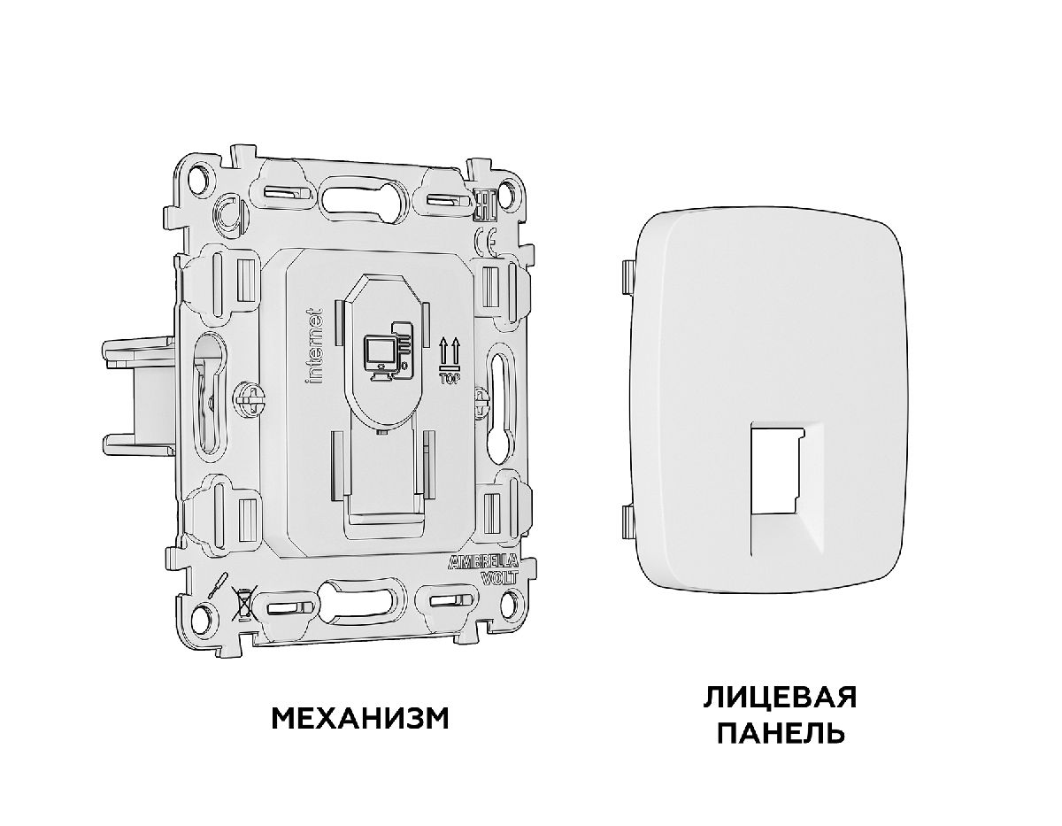 Комплект механизма компьютерной розетки RJ-45(8P8C) CAT6 со шторкой Ambrella Volt Omega MO132010 в Санкт-Петербурге