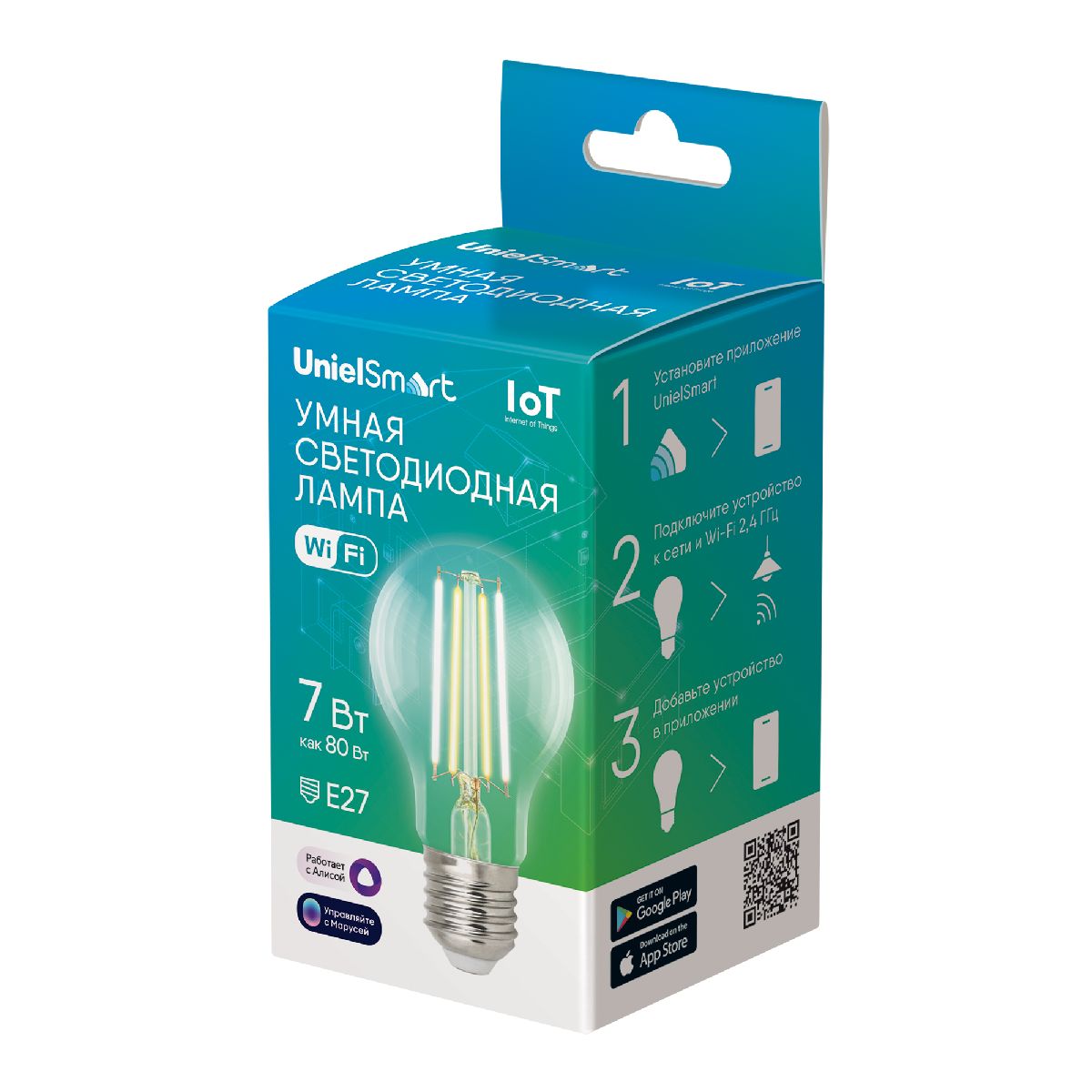 Лампа светодиодная умная Uniel LED-A60-7W/SW/E27/230V/WF/CL GLS81TR UL-00011656 в Санкт-Петербурге