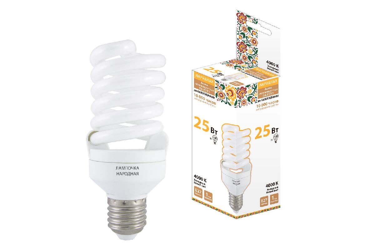 Лампа люминесцентная TDM Electric Народная E27 25W 4000K матовая SQ0347-0063 в #REGION_NAME_DECLINE_PP#