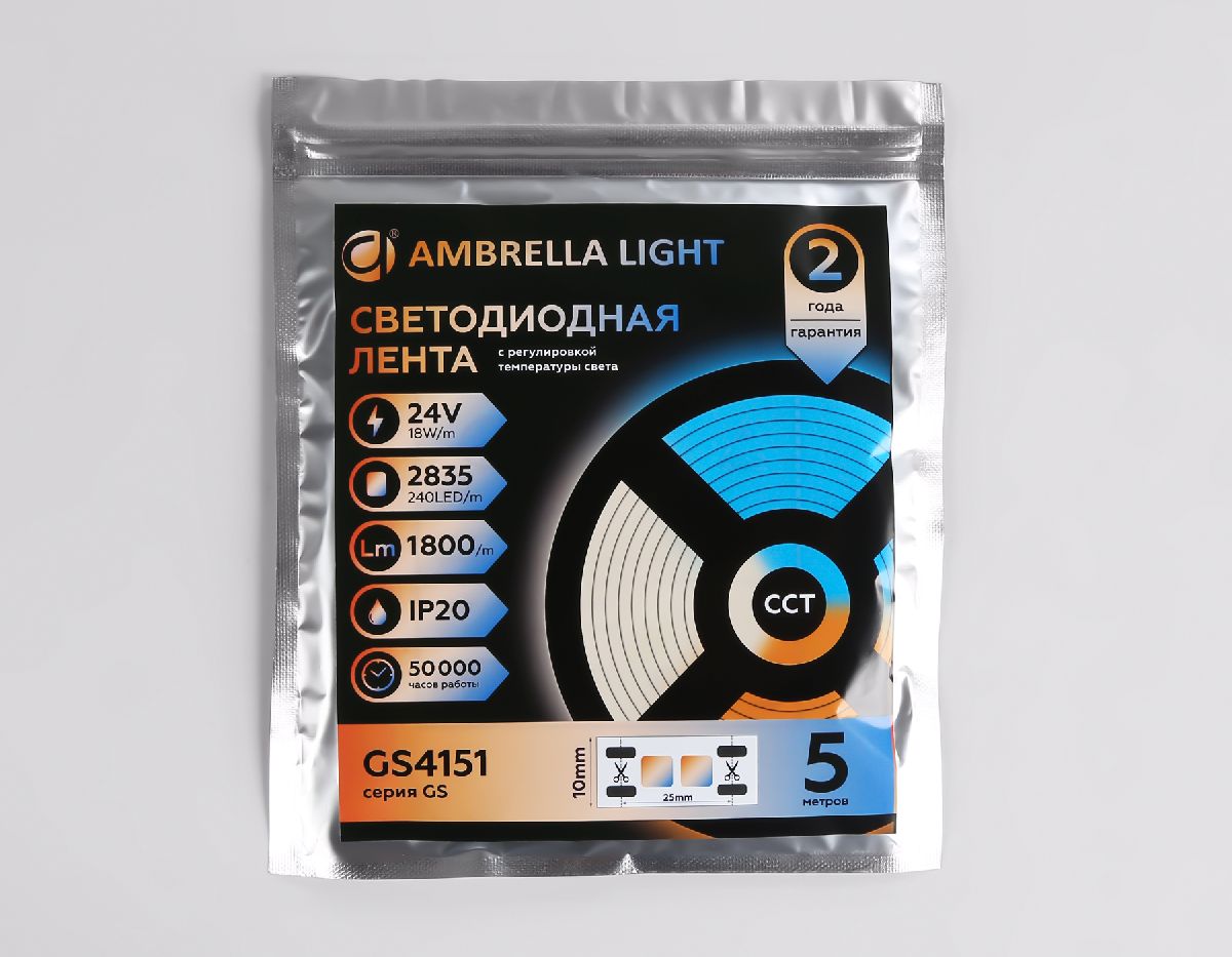 Светодиодная лента Ambrella Light LED Strip 24В 2835 18Вт/м 3000-6500K 5м IP20 GS4151 в #REGION_NAME_DECLINE_PP#