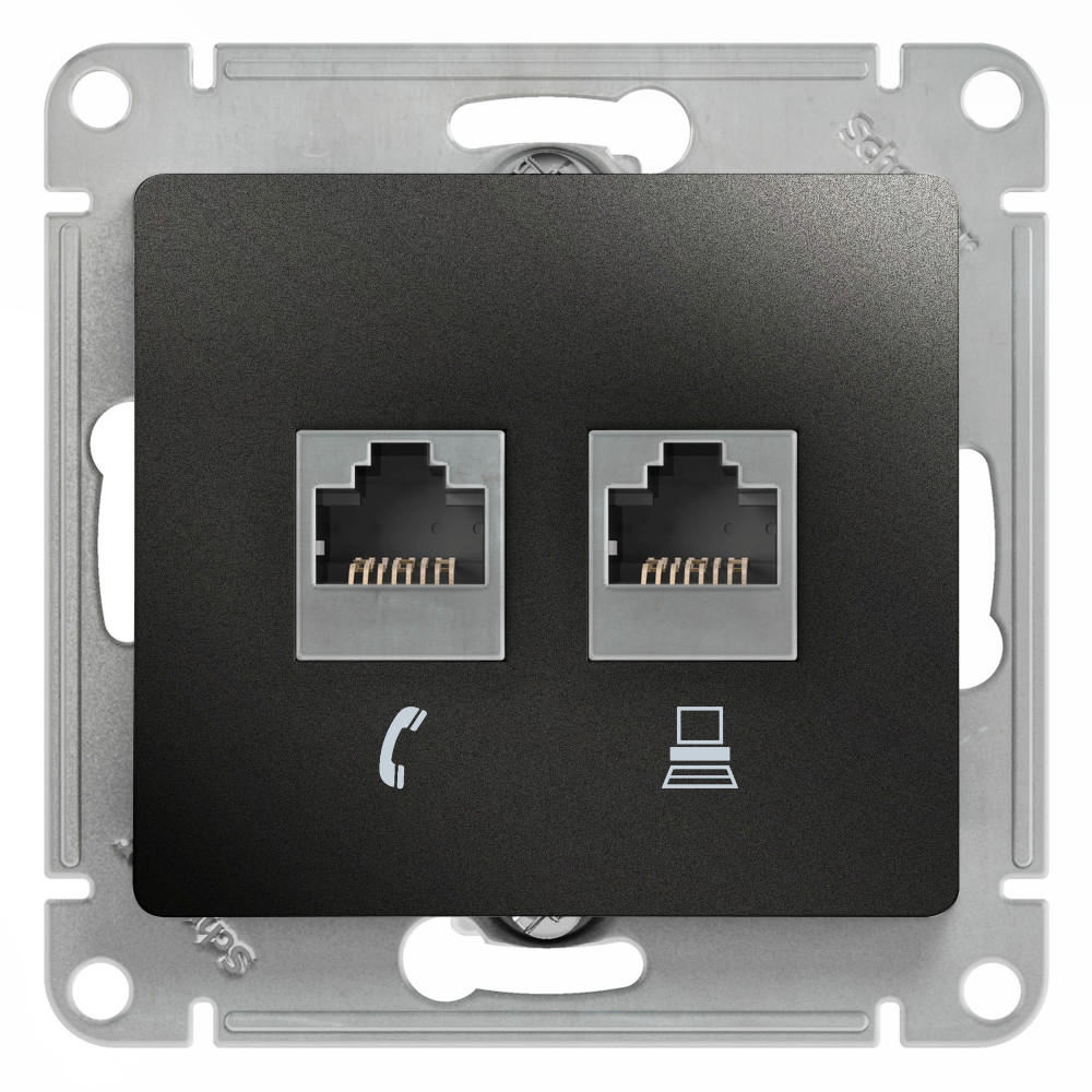 Розетка 2-ая RJ11+RJ45, кат.5E Systeme Electric Glossa Антрацит GSL000785 в Санкт-Петербурге