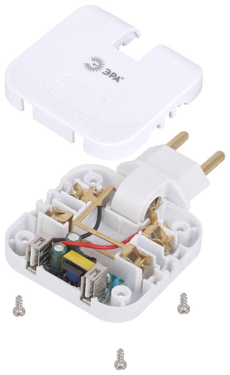 Разветвитель электрический Эра SPF-2-FL-USB поворотный на 2 розетки + 2USB 10А белый Б0069089 в Санкт-Петербурге
