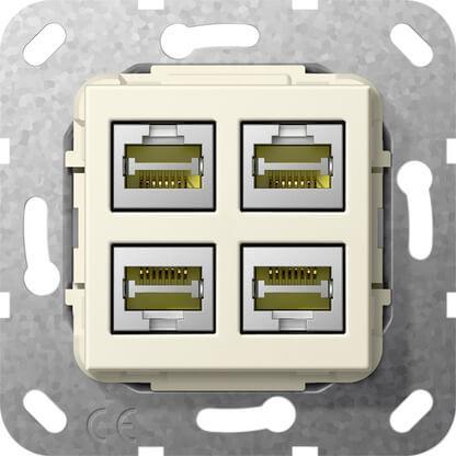 Розетка компьютерная 4-местная MJ RJ45 Gira System 55 LSA Plus 6a кат кремовый глянцевый 569901 в Санкт-Петербурге