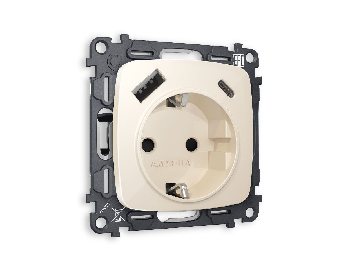 Комплект механизма розетки 2USB A+C 20W (быстрая зарядка) с/з Ambrella Volt Omega MO310010 в #REGION_NAME_DECLINE_PP#