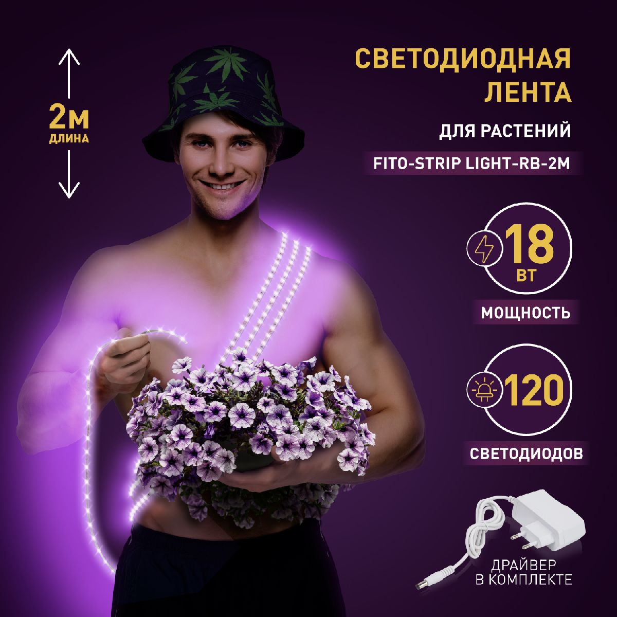 Светодиодная лента для растений Эра 18Вт 1400K 2м IP65 FITO-Strip Light-RB-2m красно-синего спектра Б0057282 в Санкт-Петербурге