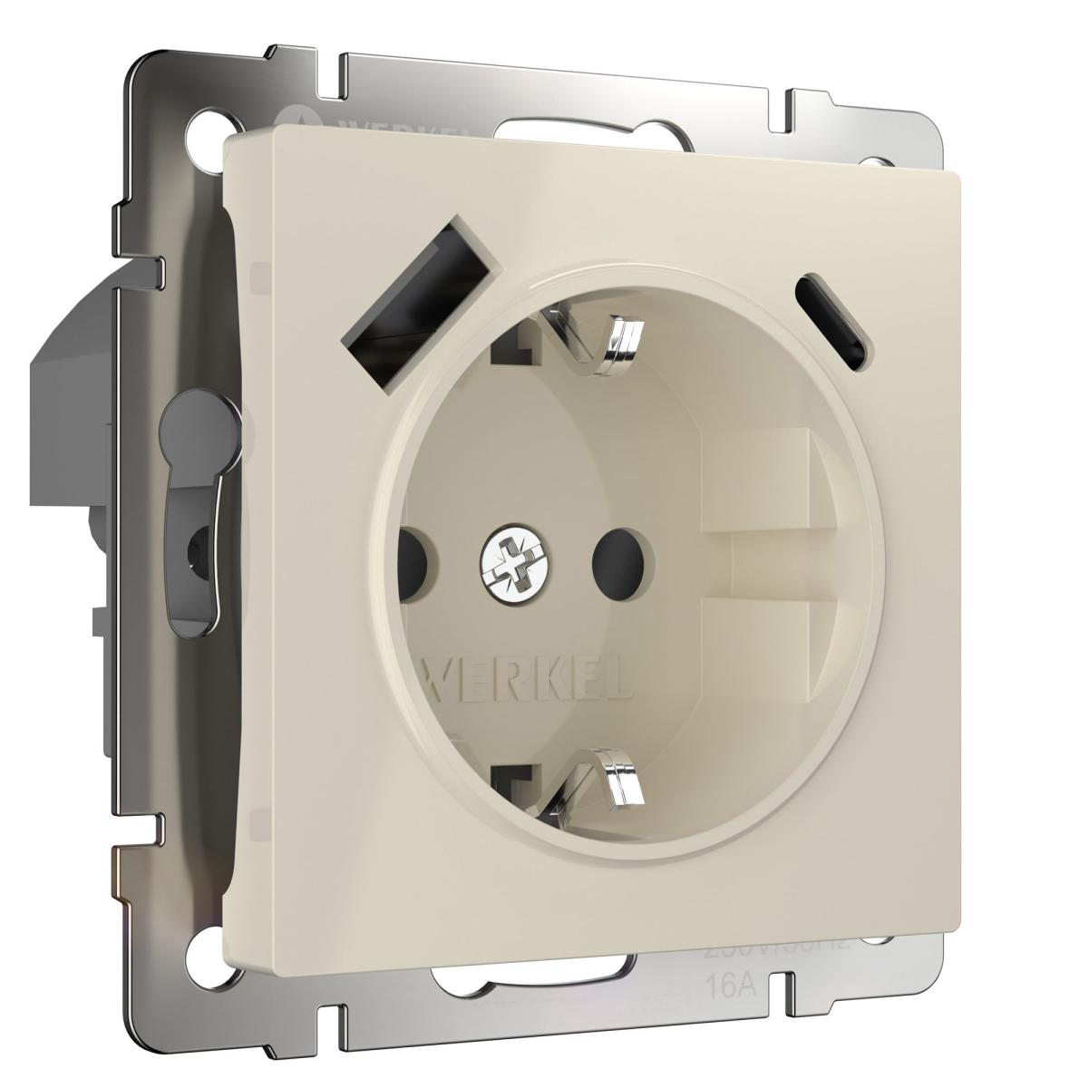 Розетка Werkel с быстрой зарядкой USB Type A+С слоновая кость W1171703 4690389176425 в Санкт-Петербурге