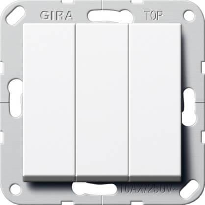 Выключатель трехклавишный Gira System 55 10A 250V британский стандарт чисто-белый глянцевый 283003 в Санкт-Петербурге