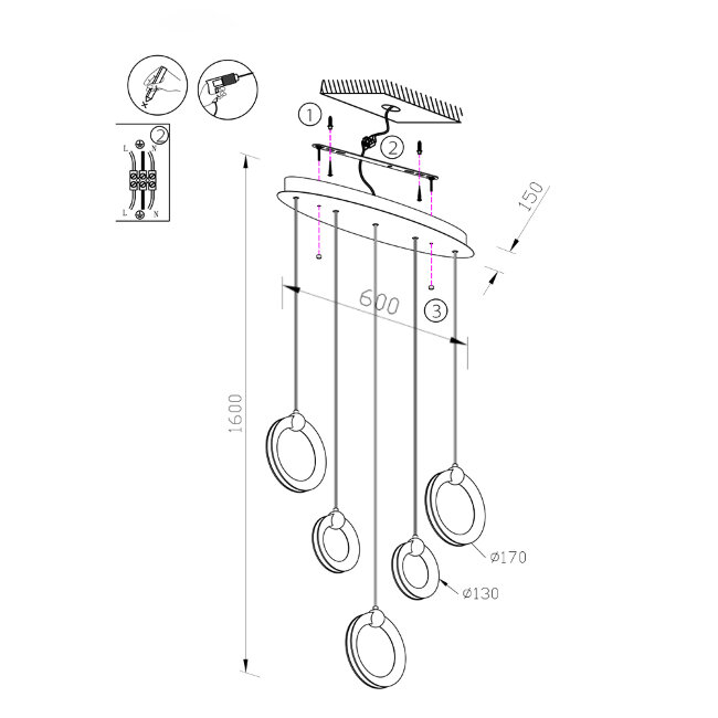 Подвесной светильник Lumien Hall Livin LH8028/5P-BK-PBK-SGD в Санкт-Петербурге