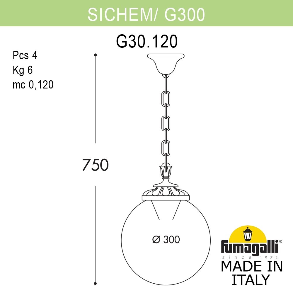 Подвесной уличный светильник Fumagalli Globe G30.120.000.WZF1R в Санкт-Петербурге