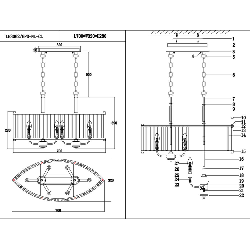 Подвесная люстра Lumien Hall Lenora LH3062/6PO-NL-CL в Санкт-Петербурге