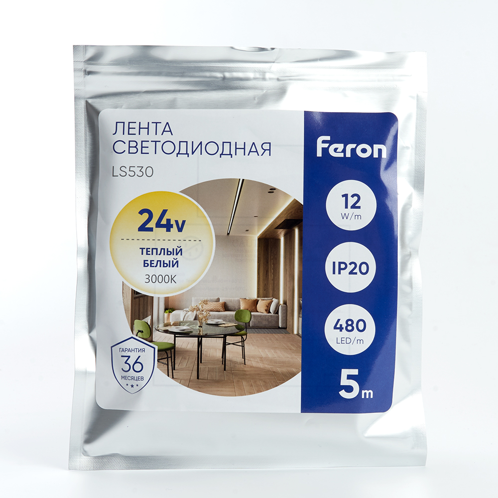 Светодиодная лента Feron LS530 24В 2110 12Вт/м 3000K 5м IP20 48270 в Санкт-Петербурге