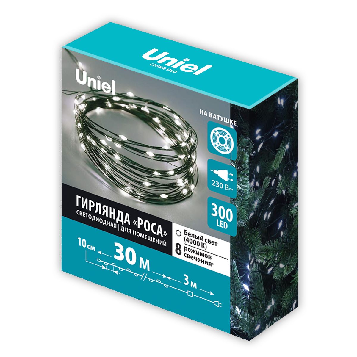 Гирлянда Роса Uniel ULD-S3000-300/DGA WHITE IP20 DEW UL-00012082 в Санкт-Петербурге